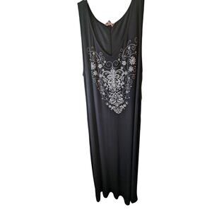 SJS Black Dress Women's 2X Floral Design Stretchy Fabric New